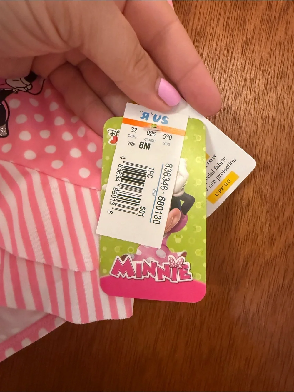 NWT Disney Minnie Mouse Pink Polka Dot Ruffle Swimsuit 6M